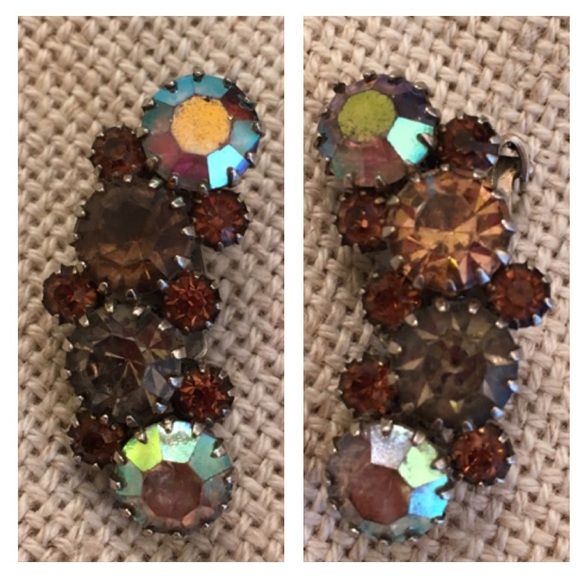 Brown Aurora Borealis Austrian Crystal Clips - Picture 4 of 12